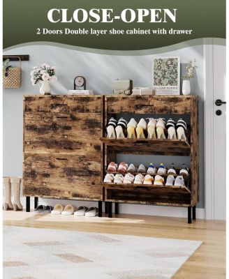 Narrow Shoe Cabinet Storage for Entryway, 3 Drawers, Freestanding Shoe Organizer Wooden,Shoe Rack Storage with 3-Tier Adjustable Shelve