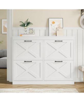 Entryway Shoe Cabinet with 4 Flip Drawers, Wide Shoe Storage Organizer Cabinet, Durable and Stylish, Hidden Freestanding Shoe Rack Cabinet