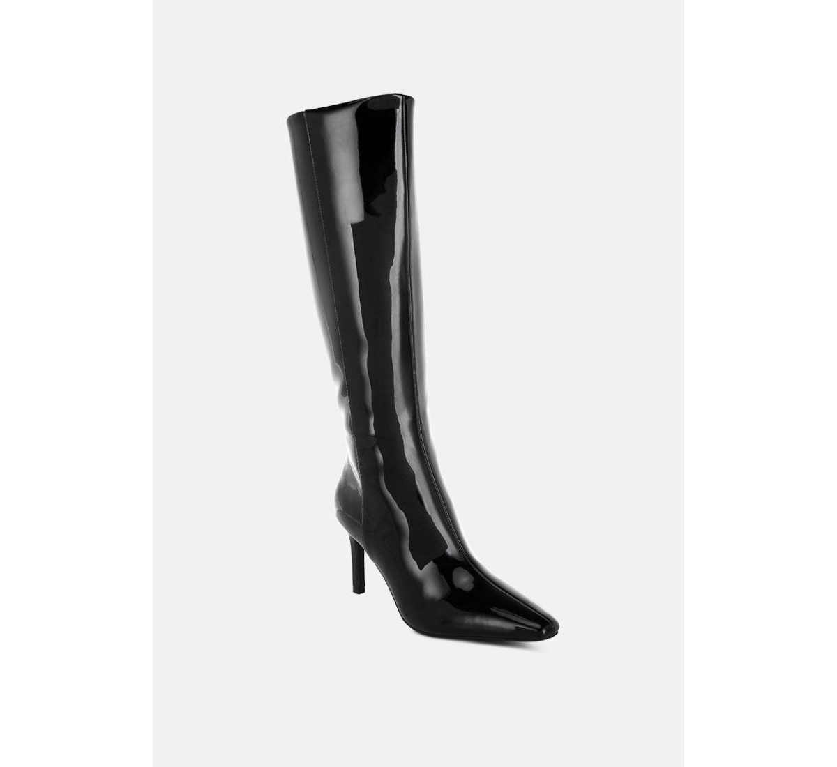 London Rag Womens Warley Patent Faux Leather Calf Boots - Black patent