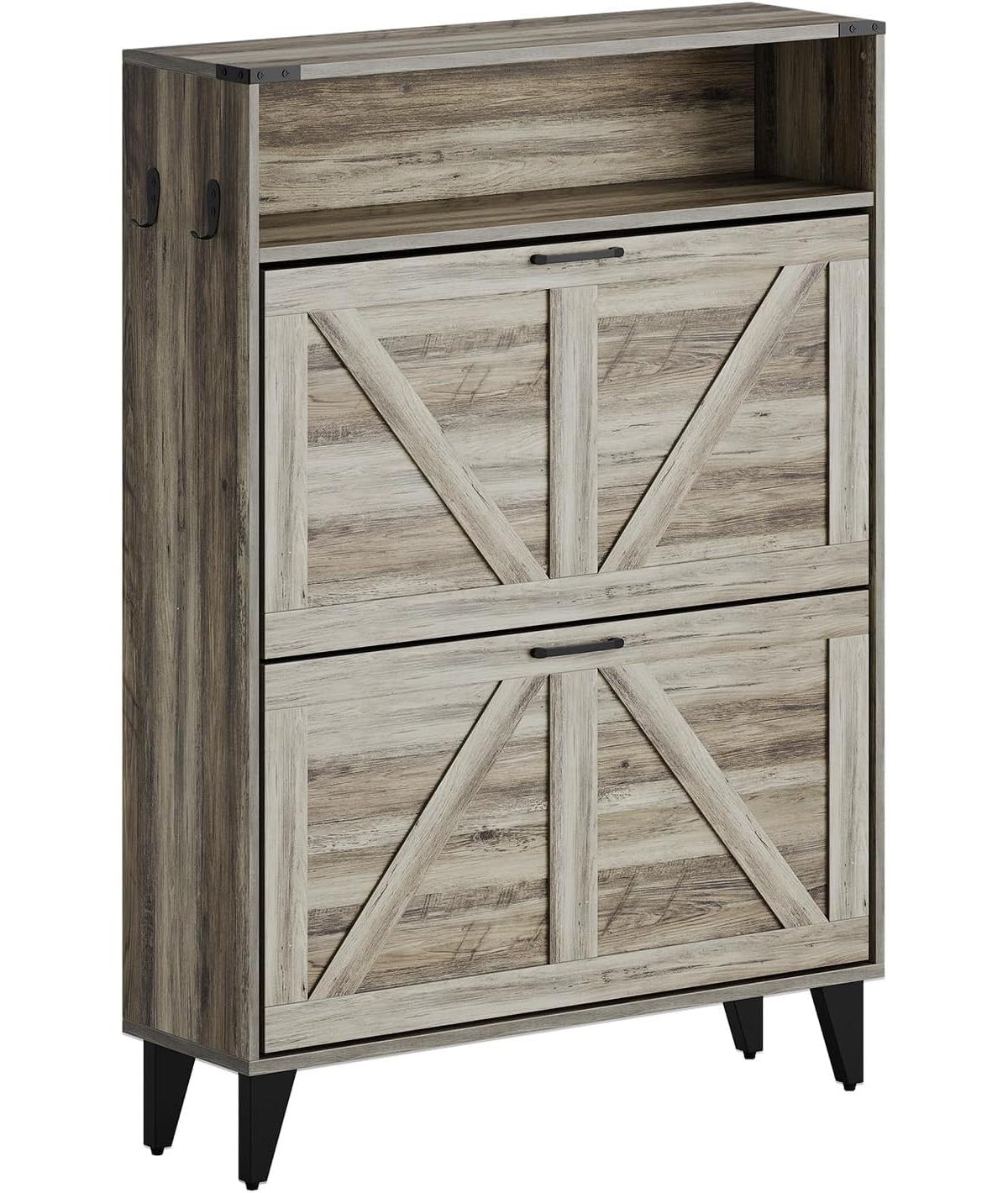 gaomon Freestanding Shoe Cabinet, 2 Flip Drawers Front Door Rack with Adjustable Shelf & Metal Legs, for Entrance, Entryway