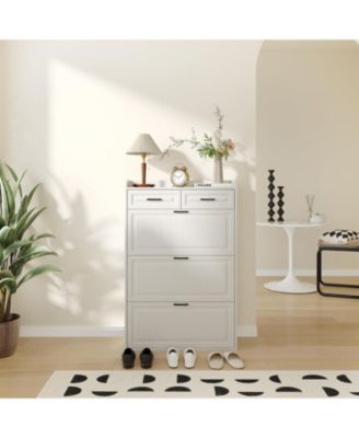 Shoe Storage Cabinet with 3 Flip Drawers and 2 Drawers, Hidden Wood Shoe Cabinet for Entryway Narrow Shoe Rack