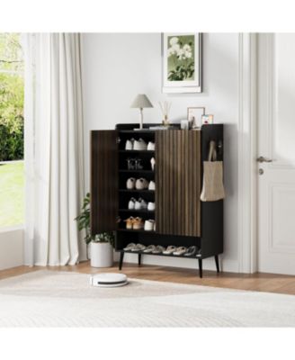 Large Shoe Cabinet with Doors,6-Tier Shoe Organizer with 2 Doors & Additional Hooks for Hallway, Entryway, Living Room