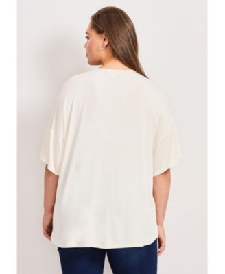 Women's Plus Size Mixed Media Floral Print Top