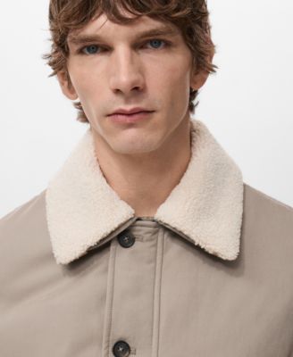 Men's Shearling-Effect Collar Quilted Jacket