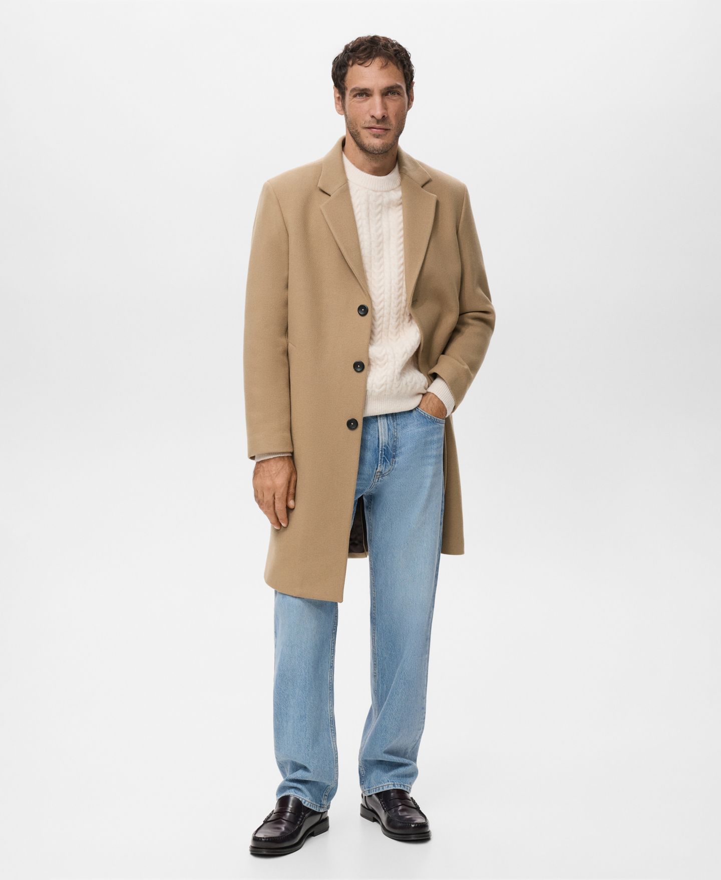 Мужское пальто из шерсти Manteco Mango с лацканами, цвет: Средний коричневый — фото 2