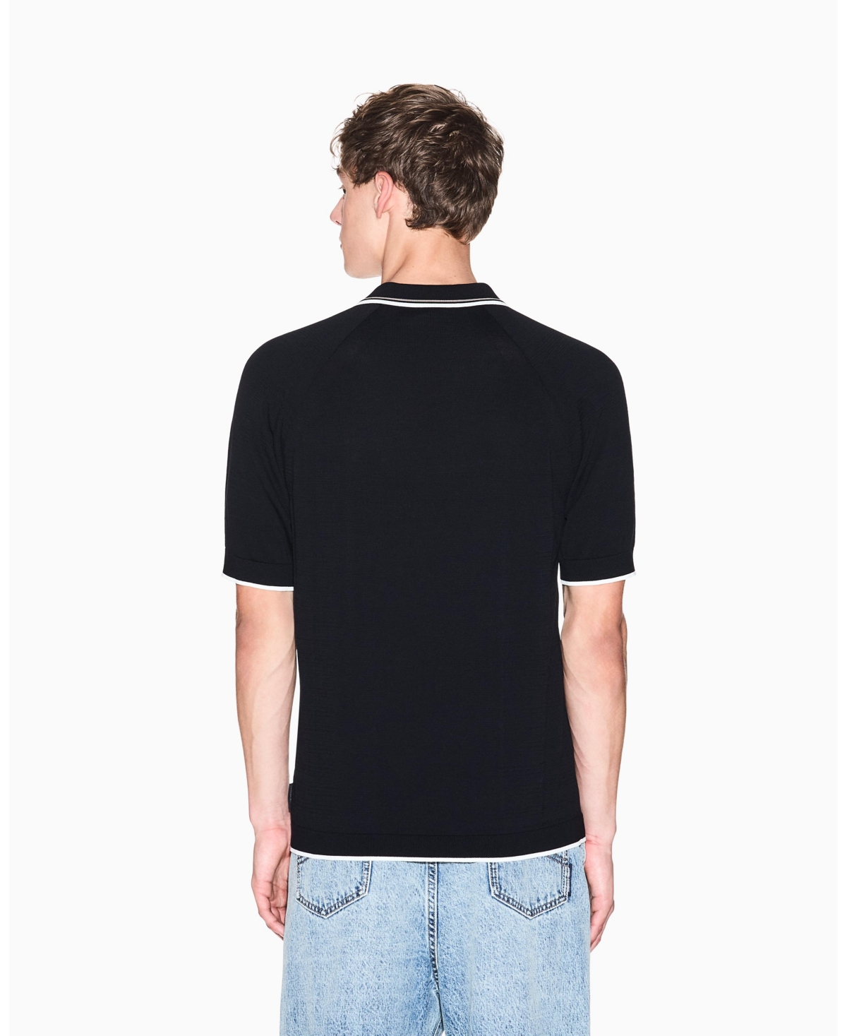 A|X Armani Exchange Men's Short Sleeve Zip Polo with Tipping Sweater