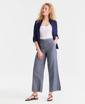 Women's 100% Linen Wide-Leg Sailor Pants