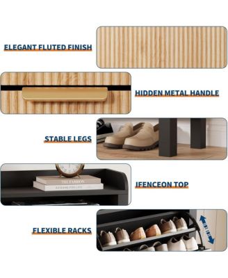 Shoe Cabinet with 4 Flip Drawers, Slim Fluted Freestanding Shoe Storage Organizer with Legs