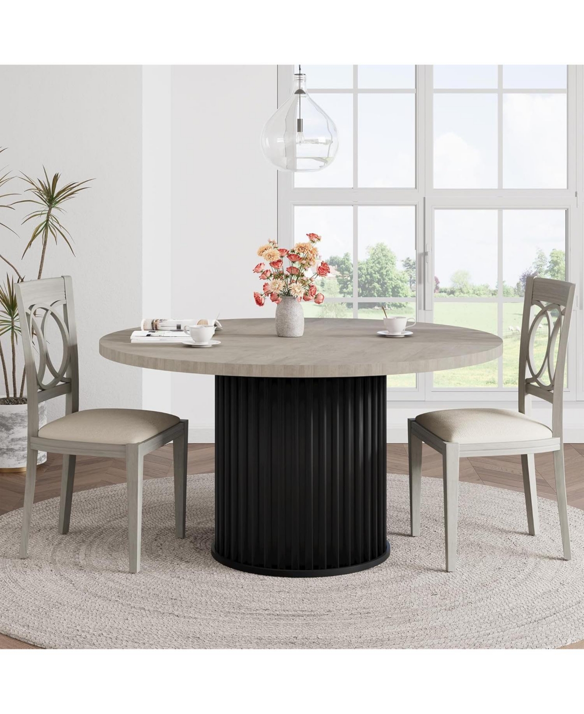 Gaomon Kitchen Table 47Inch Round Dining Table for 4-6 People Grey Dining Room Table