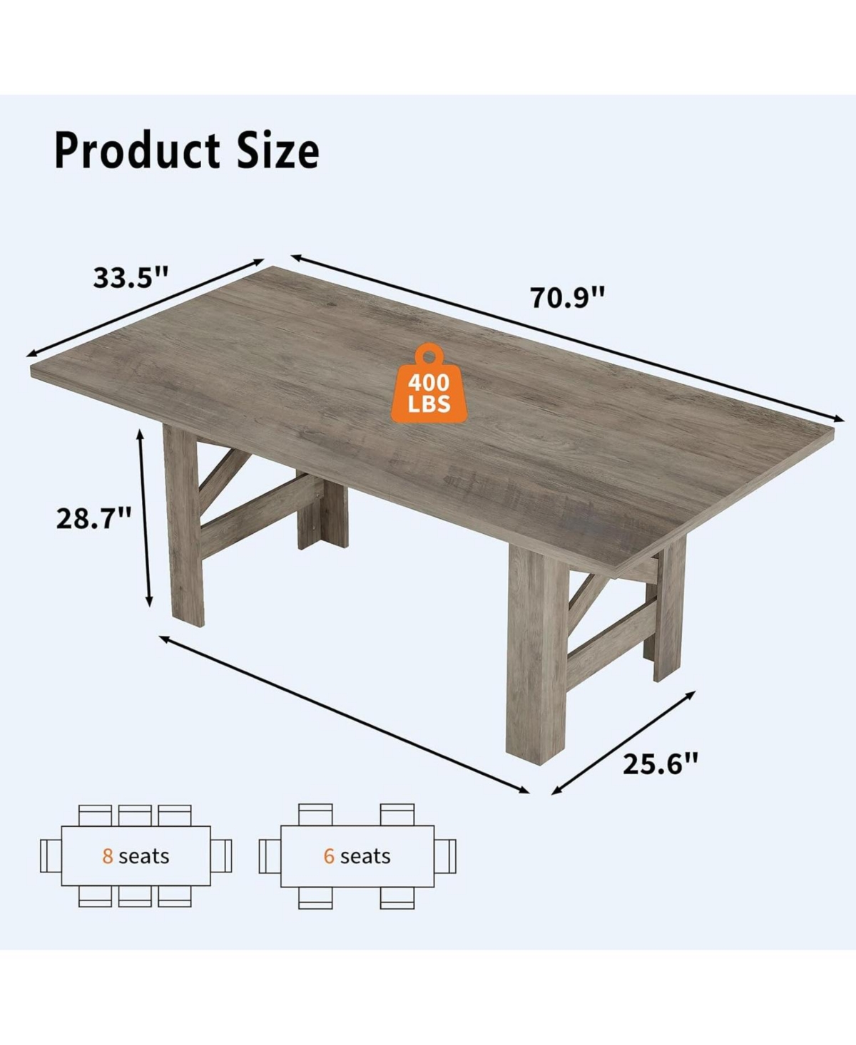 Gaomon Kitchen Table Gray Long Wooden Dining Table for 6-8 for Dining Room, Home Office, Living Room