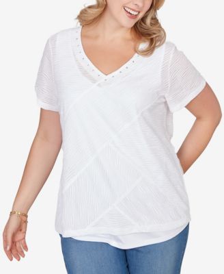Plus Size Solid Wavy Stripe Short Sleeve Top
