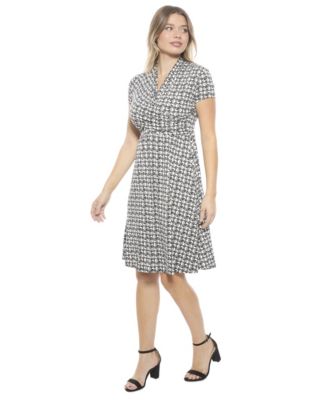 Women's Geometric V-Neck Short Sleeve Faux Wrap Knee Length A-Line Dress