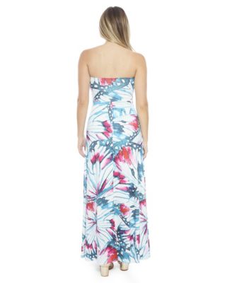 Women's Butterfly A-Line Strapless Pocket Maxi Dress