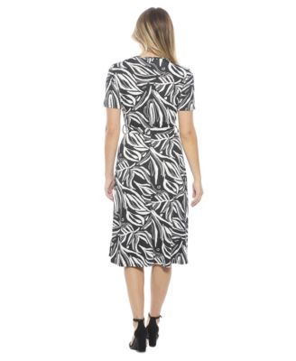 Women's Abstract V-Neck Short Sleeve A-Line Midi Dress