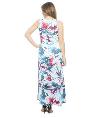 Women's Butterfly Sleeveless Scoop Neck A-Line Pocket Maxi Dress