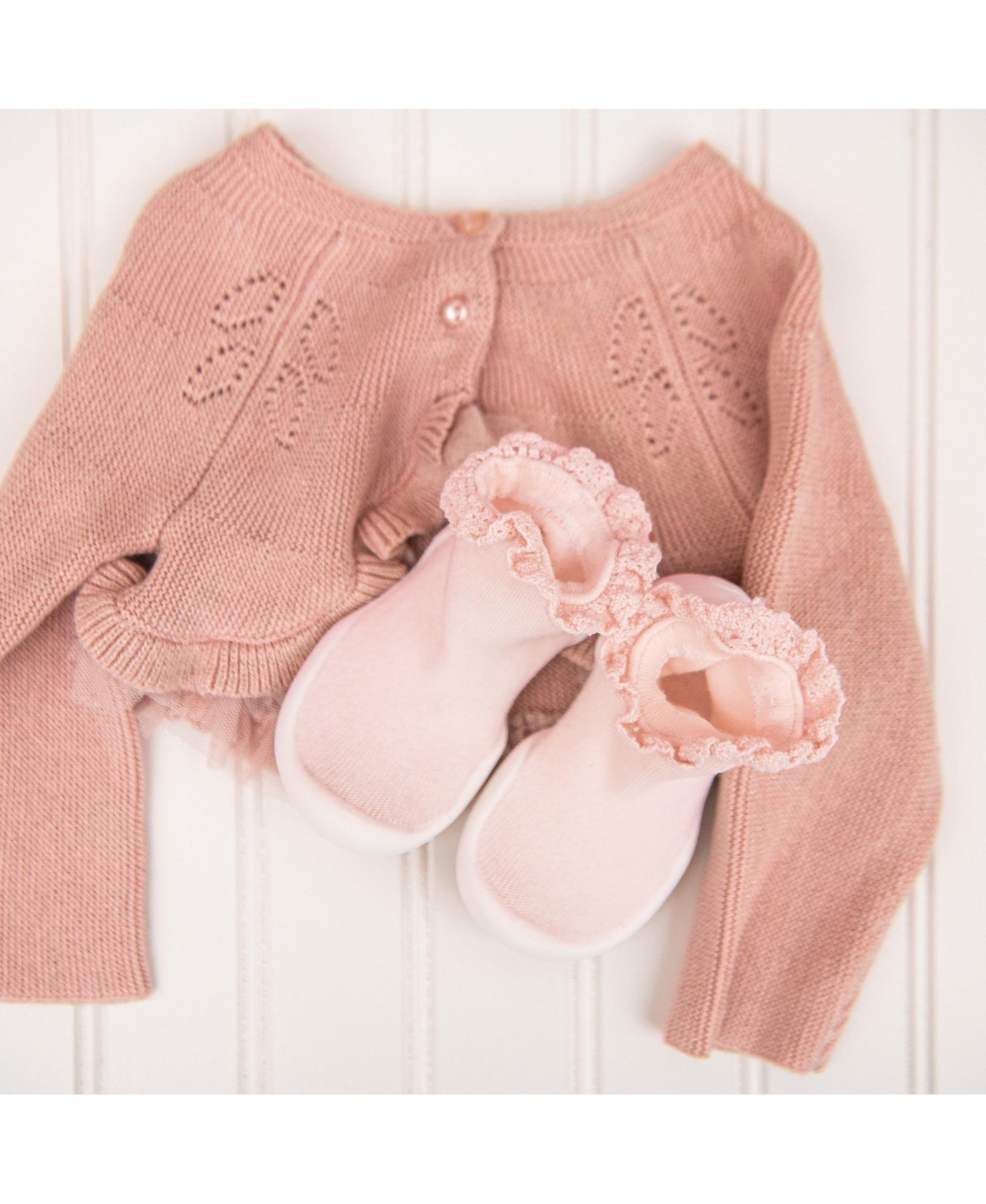 Komuello Baby Girls First Walk Sock Shoes Lace Trim Pink