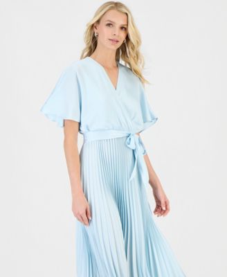Women's Pleated Flutter-Sleeve Dress