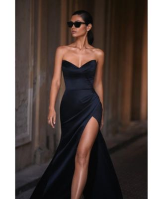 Womens Strapless Eveng Gown With Thigh Slit
