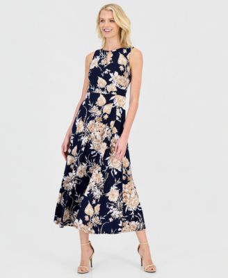 Petite Floral Keyhole-Neck Maxi Dress