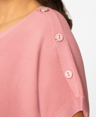 Plus Size Vertical Rib Button Short-Sleeve Sweater