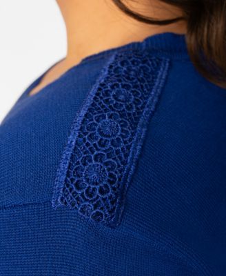 Plus Size Lace Shoulder Boxy Crewneck Top