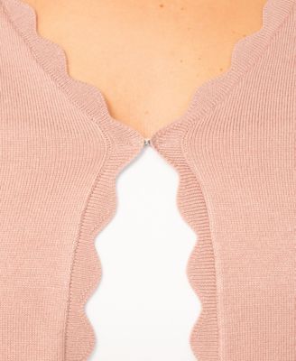 Plus Size Scalloped Trim Button-Front Cardigan