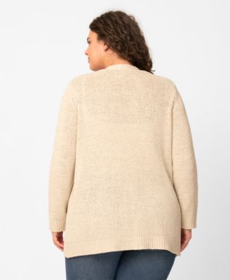 Plus Size Jersey Stitch Long Open Front Cardigan