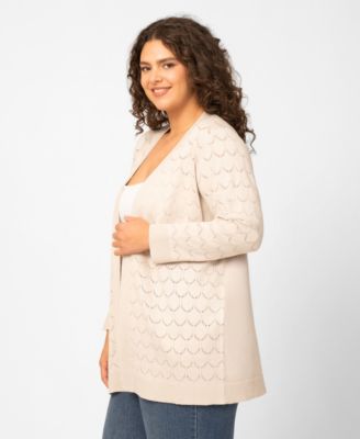 Plus Size Geometric Stitch Flyaway Open Front Cardigan