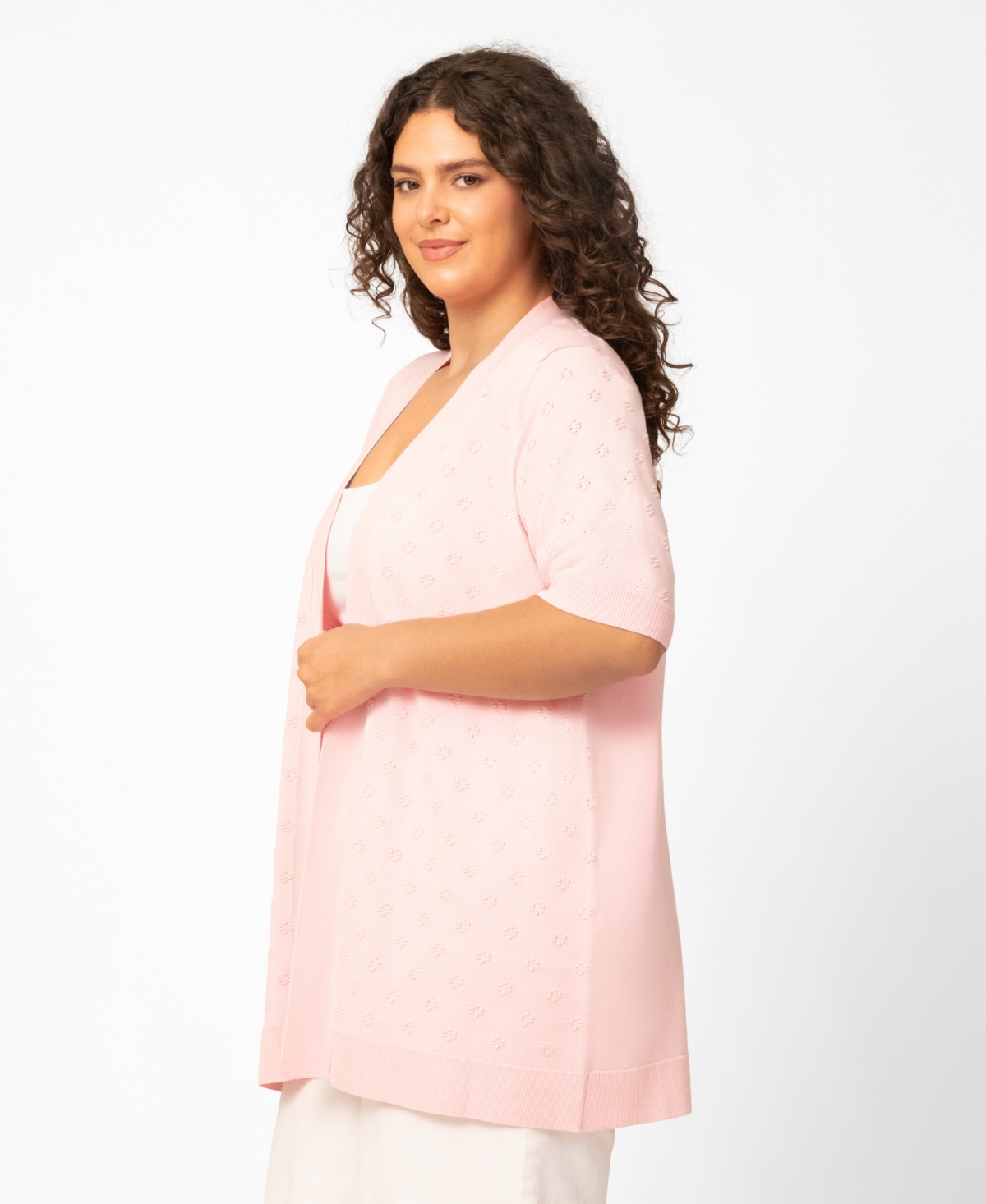 Melissa Paige Plus Size Floral Texture Flyaway Open Front Cardigan