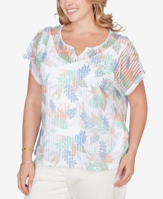 Plus Size Printed Oval Texture Keyhole Top