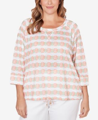 Plus Size Printed 3/4 Sleeve Blouson Top