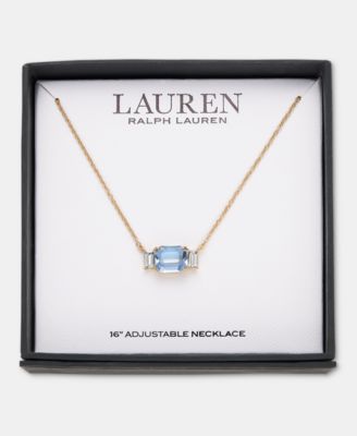 Gold-Tone Boxed Blue Stone Pendant Necklace