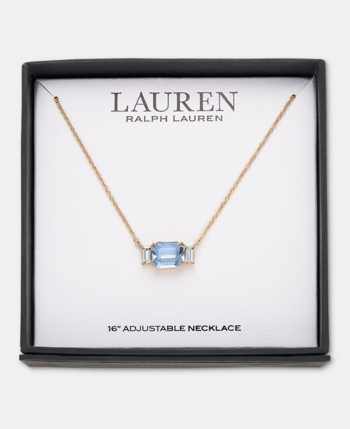 Lauren Ralph Lauren Gold-Tone Boxed Blue Stone Pendant Necklace
