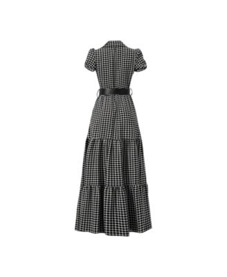 Women's Check Maxi Dress with Puff Sleeves