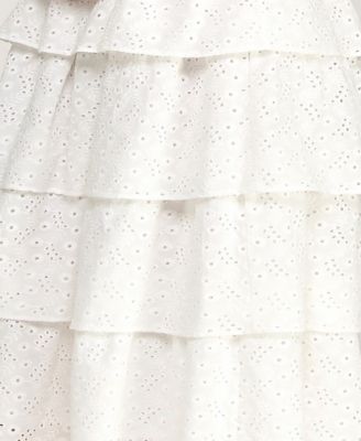 Juniors' Strapless Floral Eyelet Tiered Maxi Dress