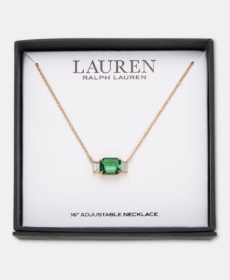 Gold-Tone Boxed Blue Stone Pendant Necklace