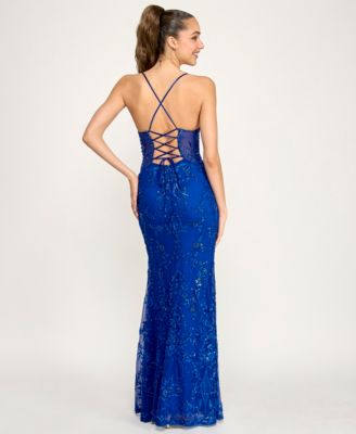 Juniors' V-Neck Side Slit Gown