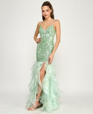 Juniors' Spaghetti Straps V-Neck Gown