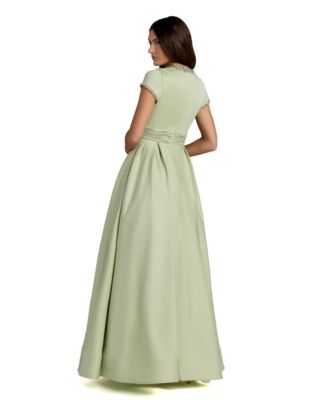 Women's Embellished Satin Cap Sleeve Ball Gown