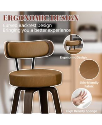 26 inches Swivel Bar Stools Set of 2, Counter Height Bar Stools with Faux Leather Upholstered Pad Wood Back for Kitchen Island, Cafe