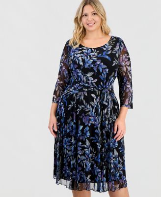 Plus Size Printed Chiffon Tie-Waist Dress