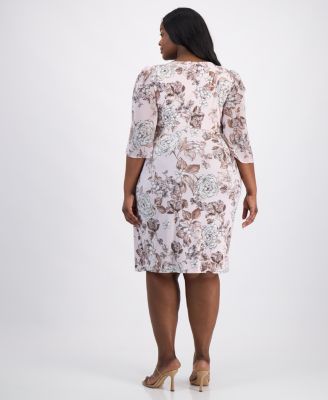 Plus Size Printed Cape-Sleeve Sarong Dress