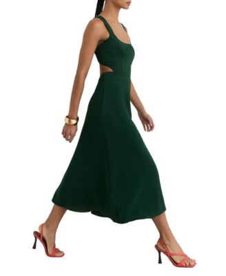 Women's Waisted Cut-Out Twill Midi Dress
