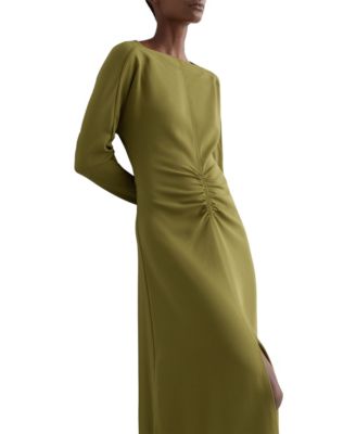Women's Ruched Long-Sleeve Midi Dress