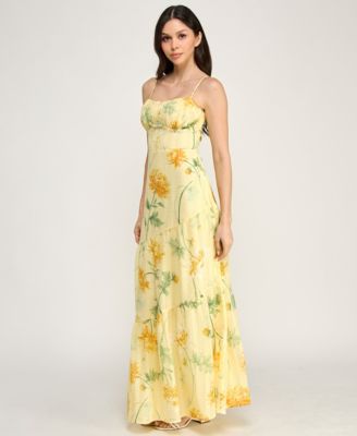 Juniors' Sleeveless Bungee Back Asymmetrical Maxi Dress