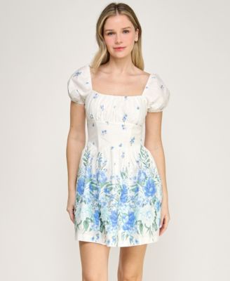 Juniors' Short Puff-Sleeve Dress