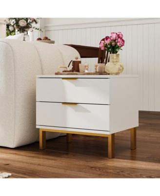Bedside table with 2 Drawers, Nightstand with Metal Feet