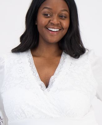 Plus Size Lace-Combo 3/4-Sleeve Dress