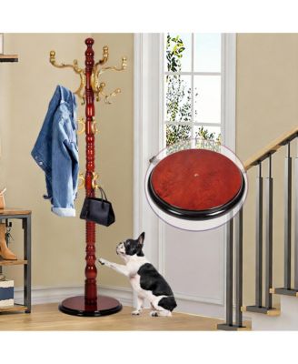 Wooden Coat Rack with Tree Design, 14 Hooks, Sturdy Base, Vintage Style