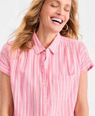 Women's Cotton Gauze Short-Sleeve Button Up Shirt